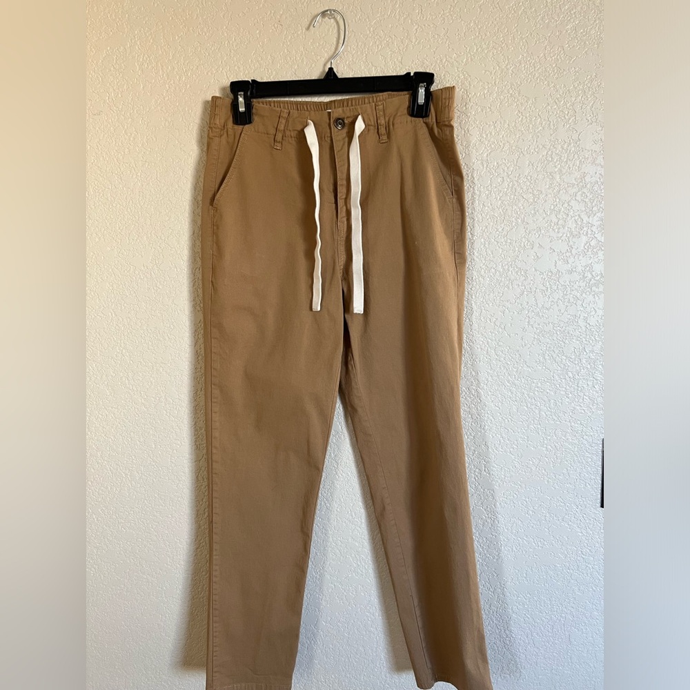 LIKE NEW Kensie Jeans size 4 tan/brown colored tie/zip front straight leg.